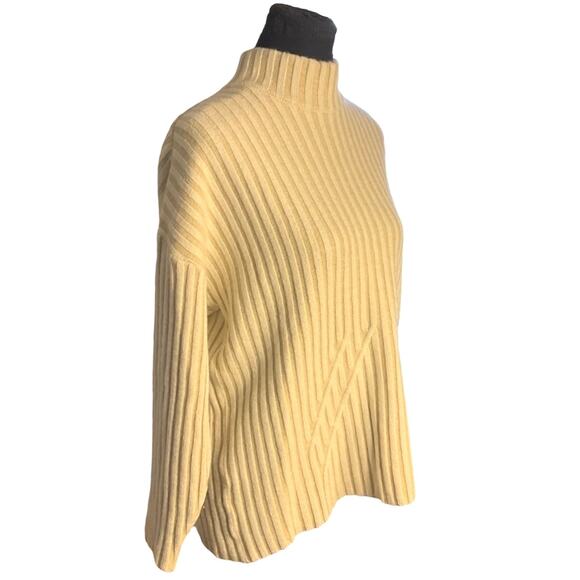 Martello Ribbed Mock Neck Merino Wool Blend Sweater Beige Tan Size L Cozy Chic - Picture 2 of 7
